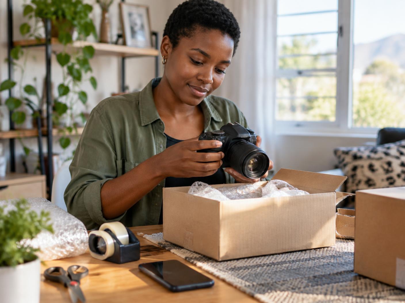 Seller preparing an item